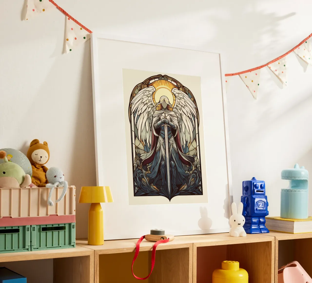 Exalted angel with sword in an arc poster by pixelbull - medieval art and more