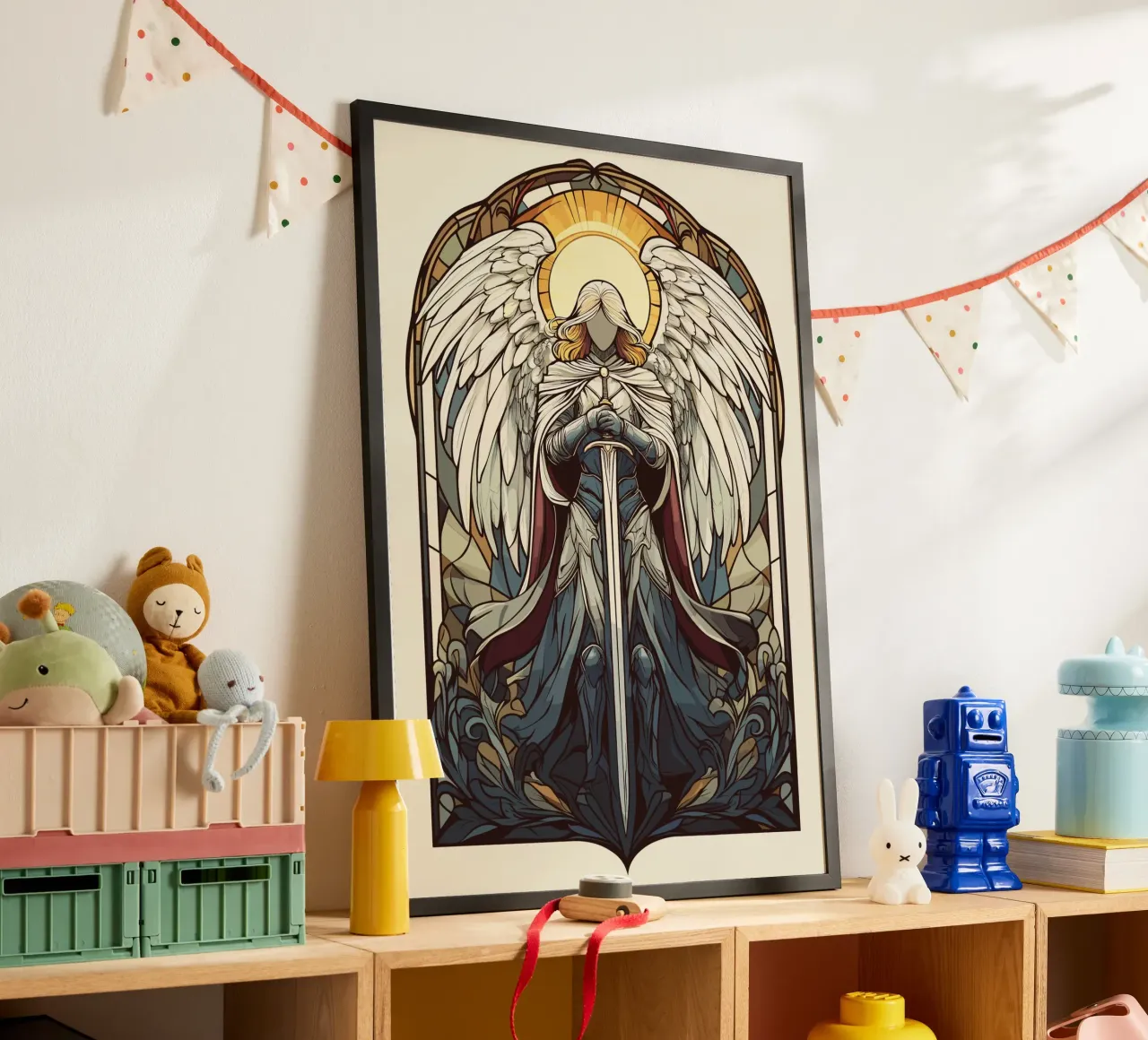 Exalted angel with sword in an arc poster by pixelbull - medieval art and more