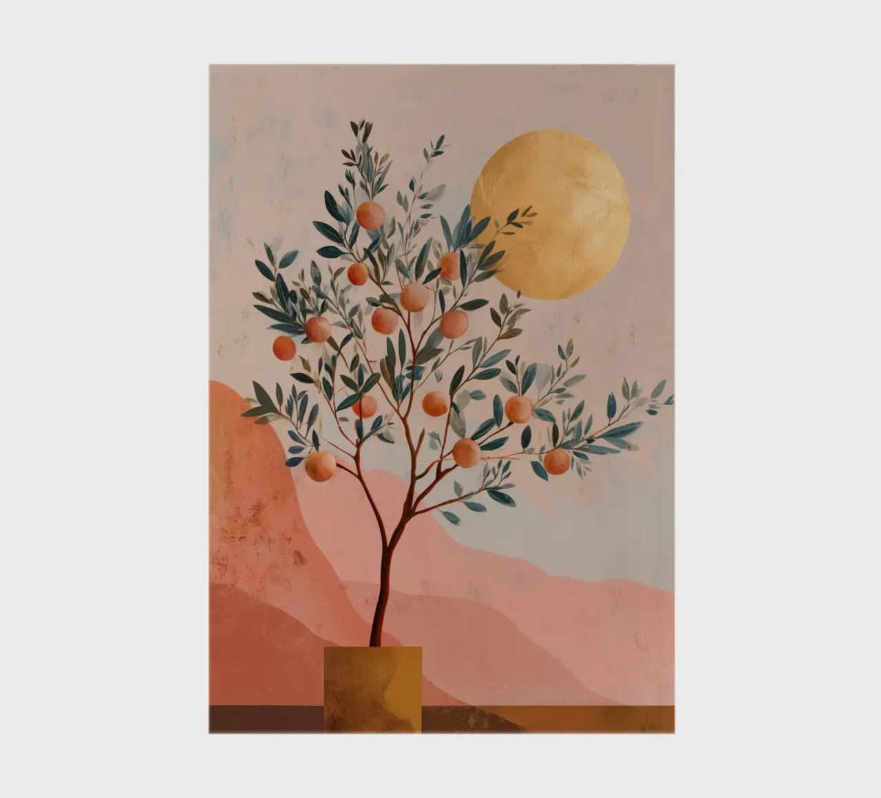 Orange Tree and Golden Moon Boho Botanical Art Print notebook by Gentle Echoes Art