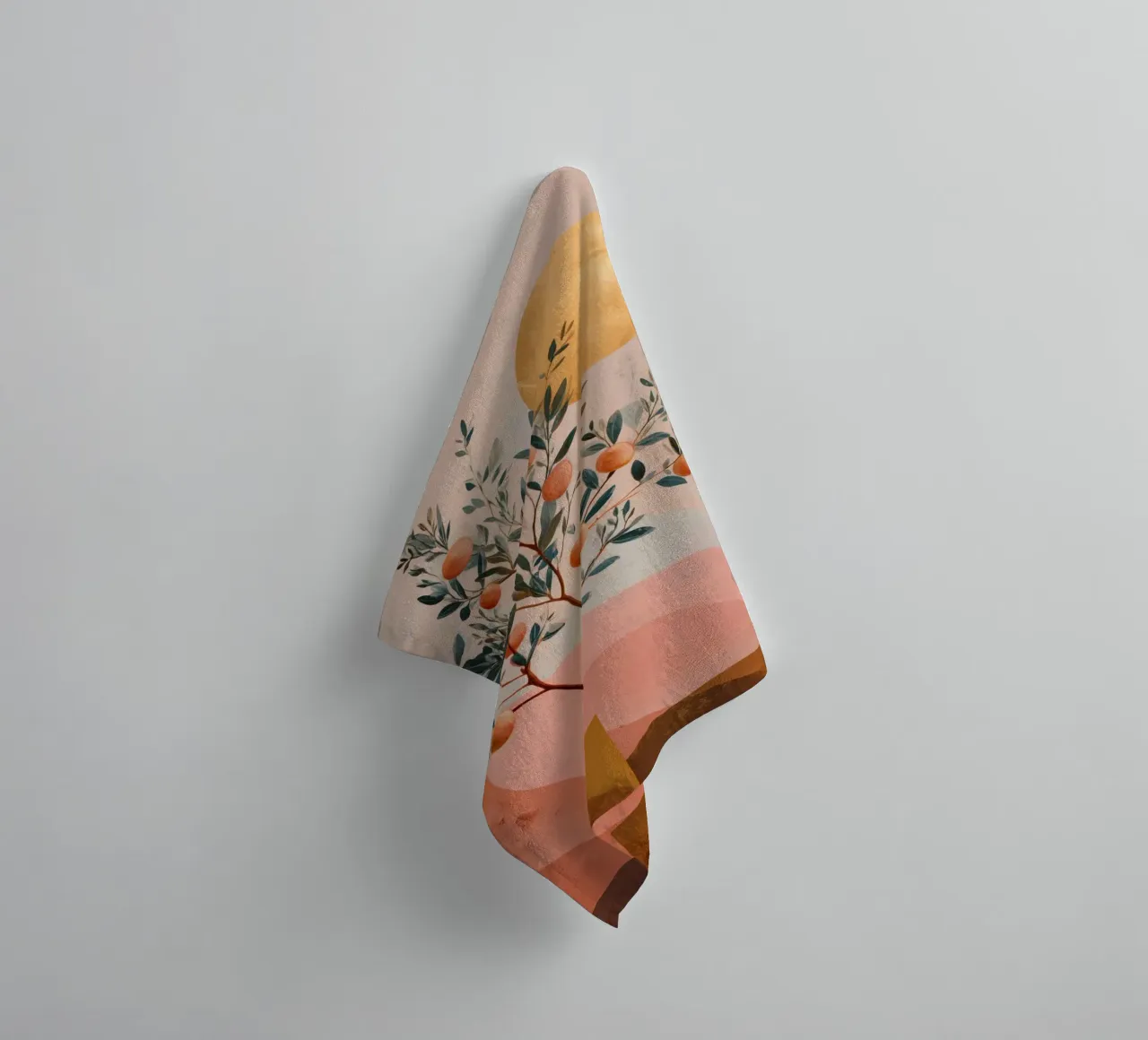 Orange Tree and Golden Moon Boho Botanical Art Print towel by Gentle Echoes Art