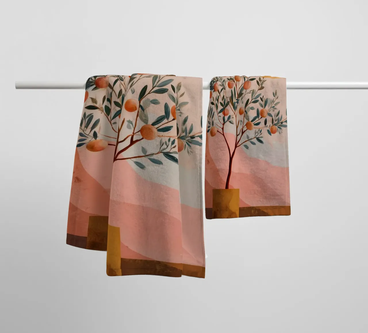 Orange Tree and Golden Moon Boho Botanical Art Print towel by Gentle Echoes Art