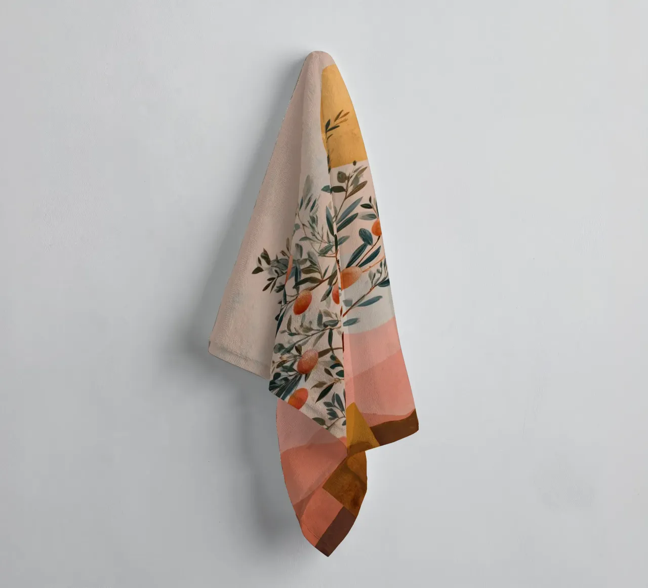 Orange Tree and Golden Moon Boho Botanical Art Print towel by Gentle Echoes Art