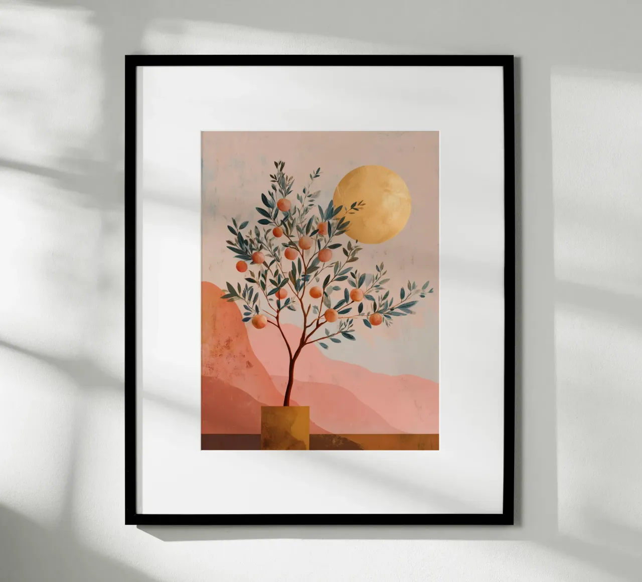 Albero arancione e luna d'oro Stampa d'arte botanica Boho poster con telaio in plastica da Gentle Echoes Art