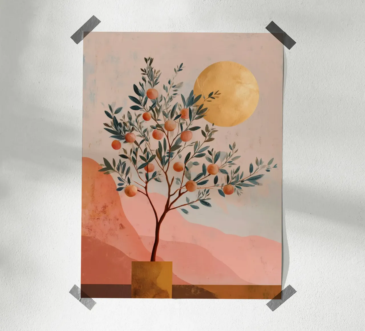 Albero arancione e luna d'oro Stampa d'arte botanica Boho poster con telaio in plastica da Gentle Echoes Art