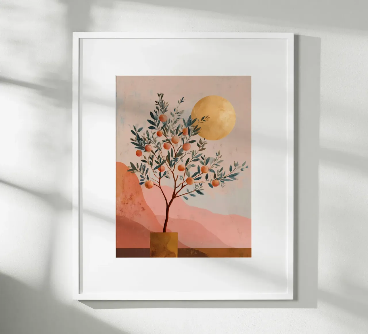 Albero arancione e luna d'oro Stampa d'arte botanica Boho poster con telaio in plastica da Gentle Echoes Art