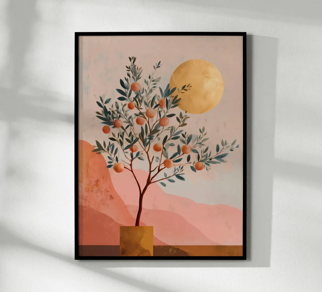 Albero arancione e luna d'oro Stampa d'arte botanica Boho poster con telaio in plastica da Gentle Echoes Art