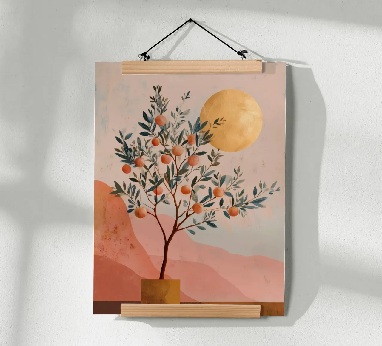 Albero arancione e luna d'oro Stampa d'arte botanica Boho poster con telaio in plastica da Gentle Echoes Art