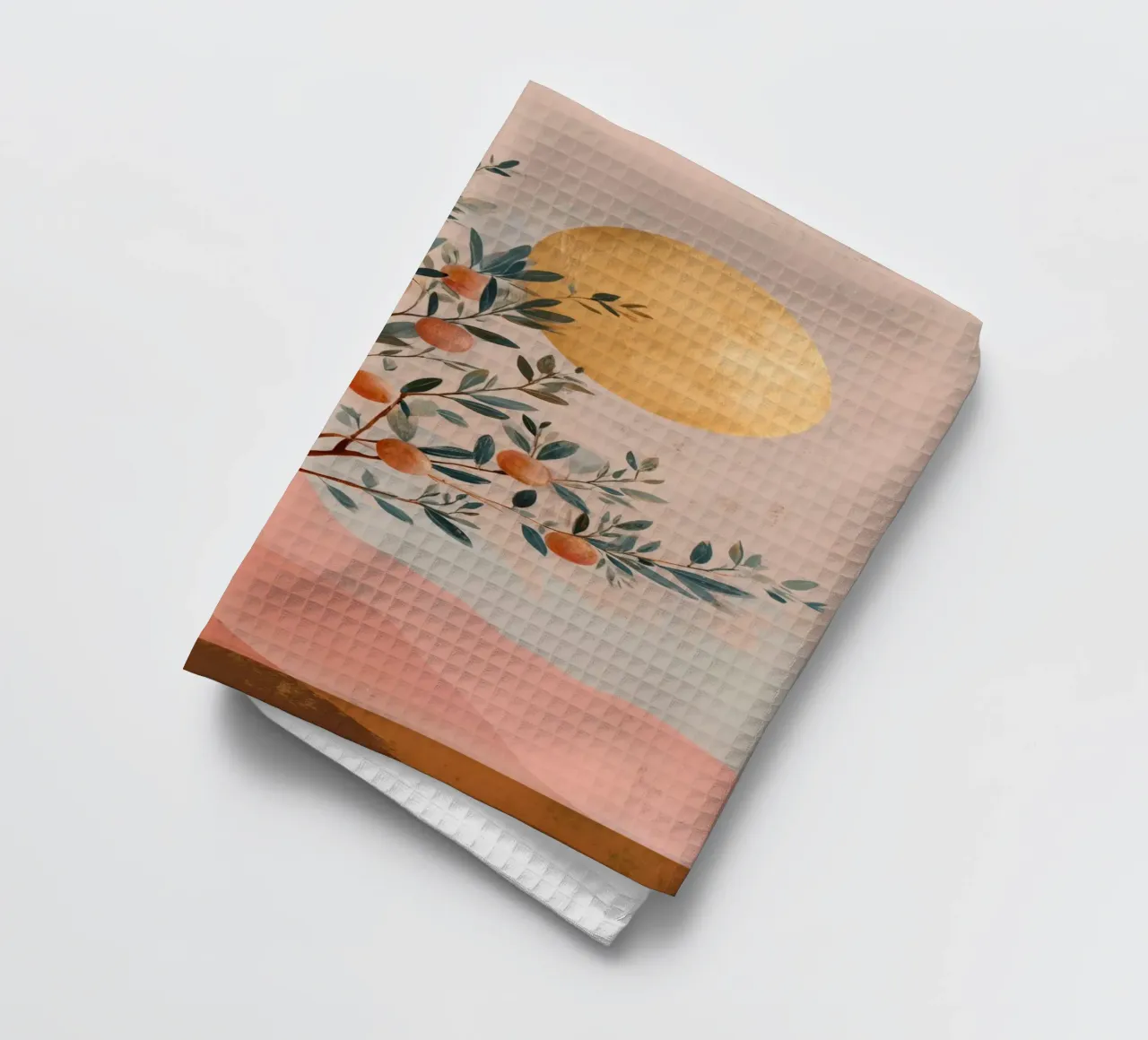 Orange Tree and Golden Moon Boho Botanical Art Print (en anglais) torchon de Gentle Echoes Art