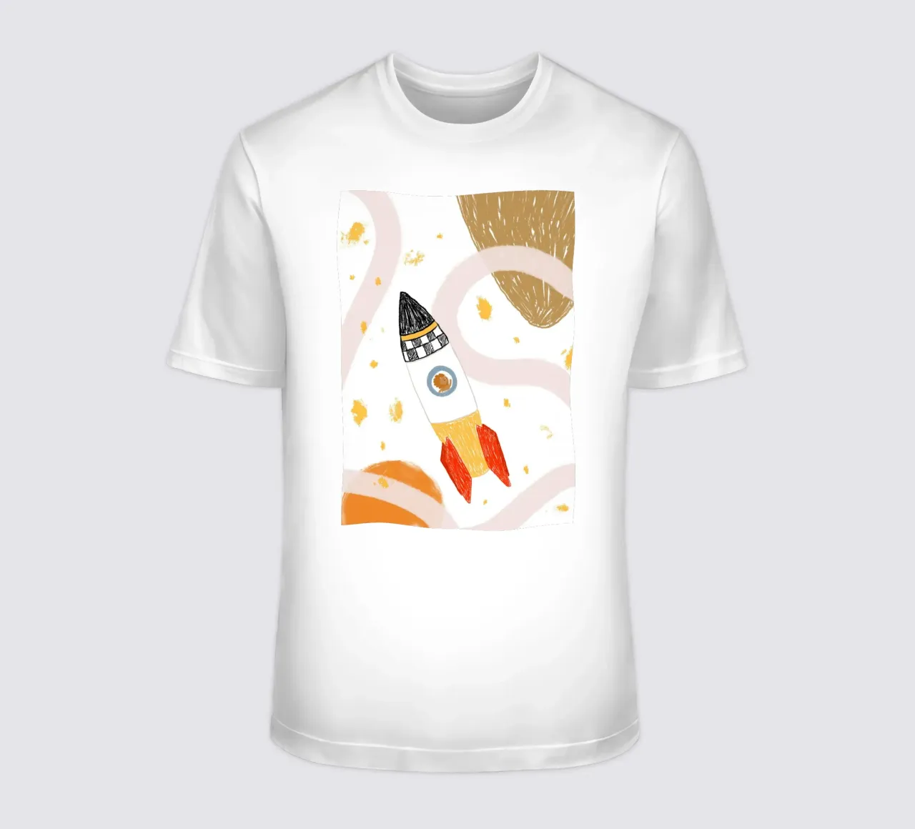 Poster spaziale con un simpatico leone in una nave razzo t-shirt da vintagepod