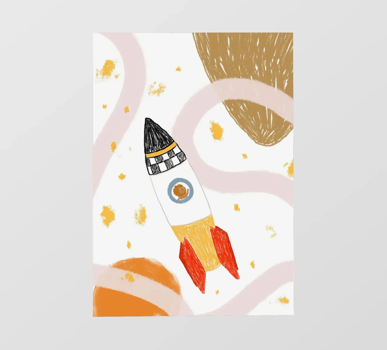Poster spaziale con un simpatico leone in una nave razzo telo in pvc da vintagepod