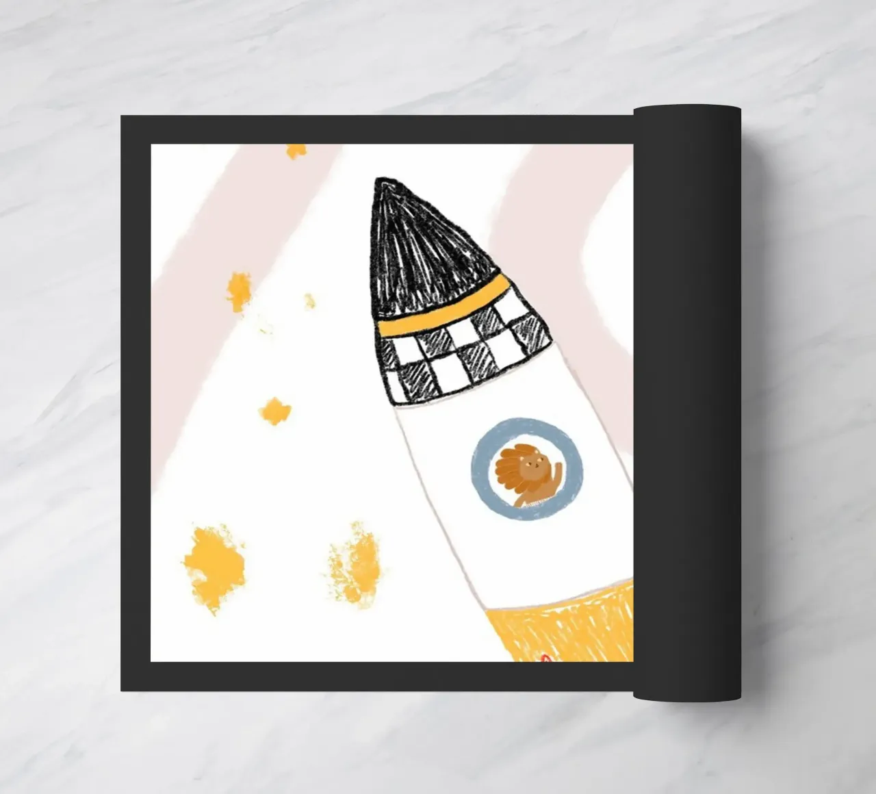 Poster spaziale con un simpatico leone in una nave razzo zerbino da vintagepod
