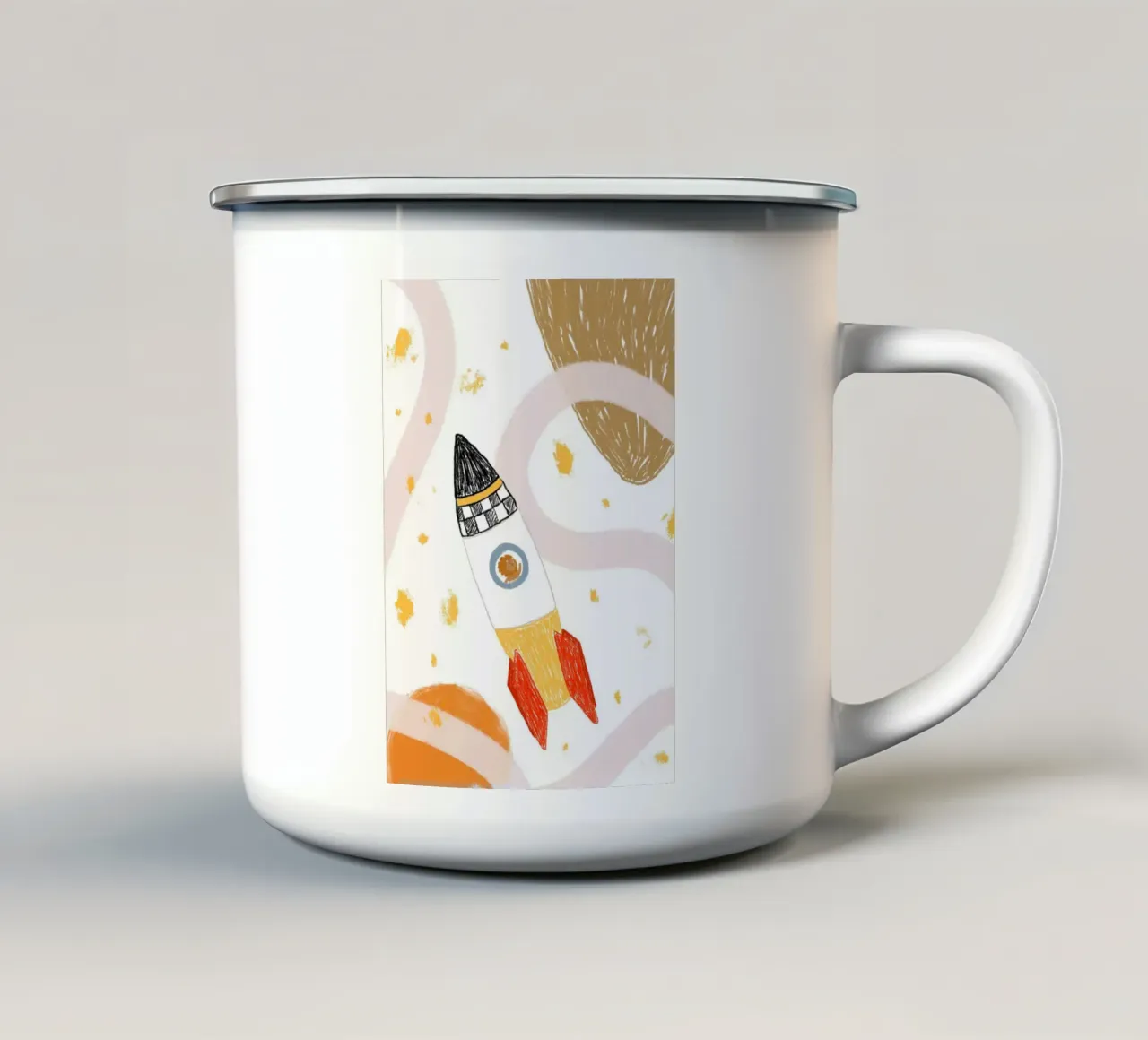 Poster spaziale con un simpatico leone in una nave razzo tazza in smalto da vintagepod