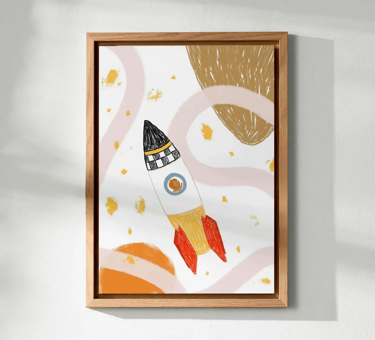 Poster spaziale con un simpatico leone in una nave razzo alluminio dibond da vintagepod
