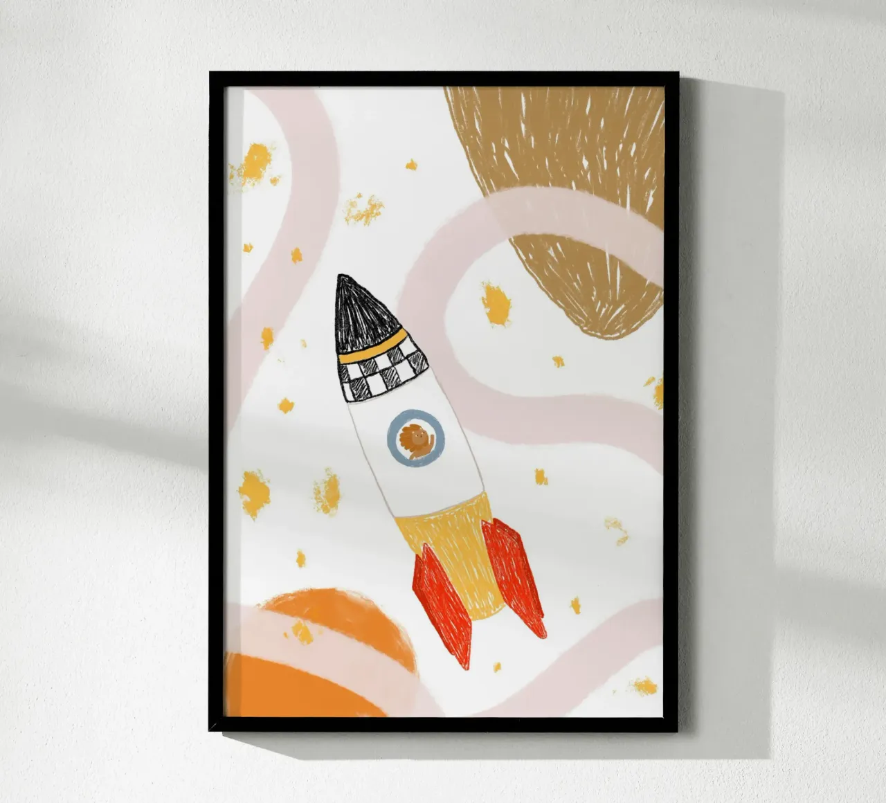 Poster spaziale con un simpatico leone in una nave razzo poster da vintagepod