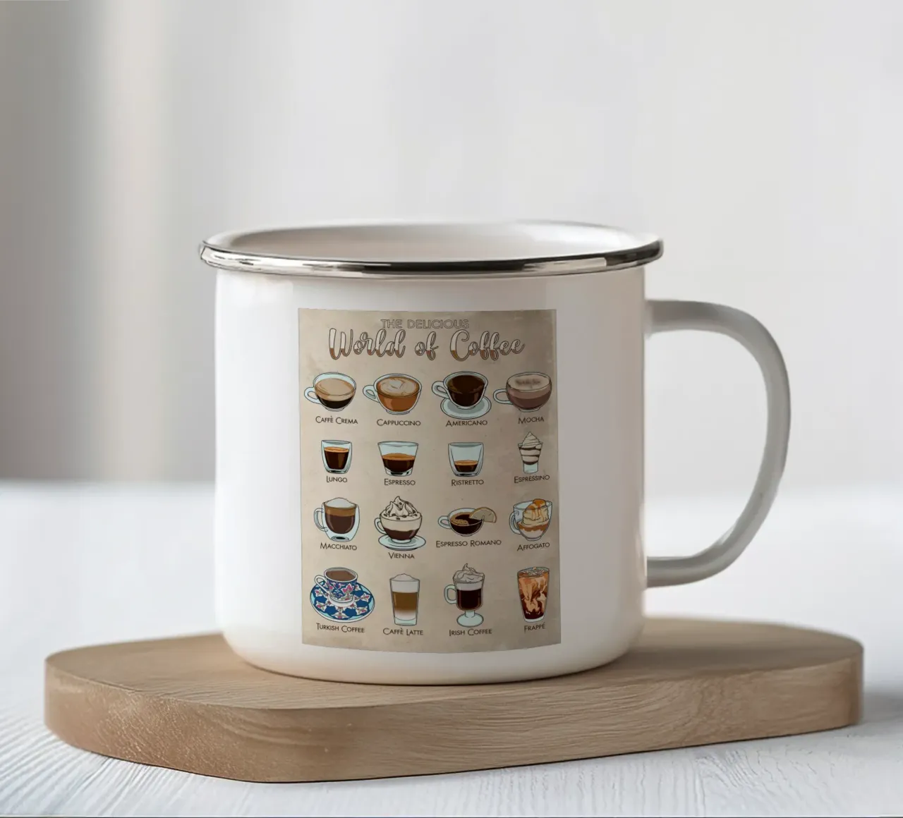 Il mondo dei tipi di caffè in sintesi tazza in smalto da pixelbull - medieval art and more