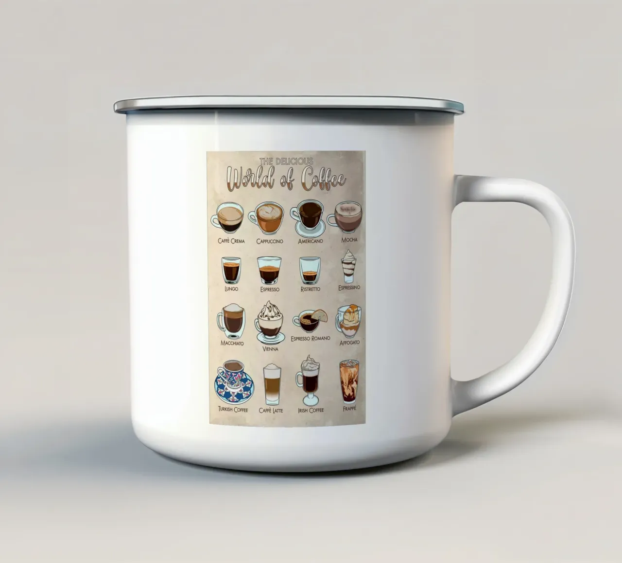 Il mondo dei tipi di caffè in sintesi tazza in smalto da pixelbull - medieval art and more