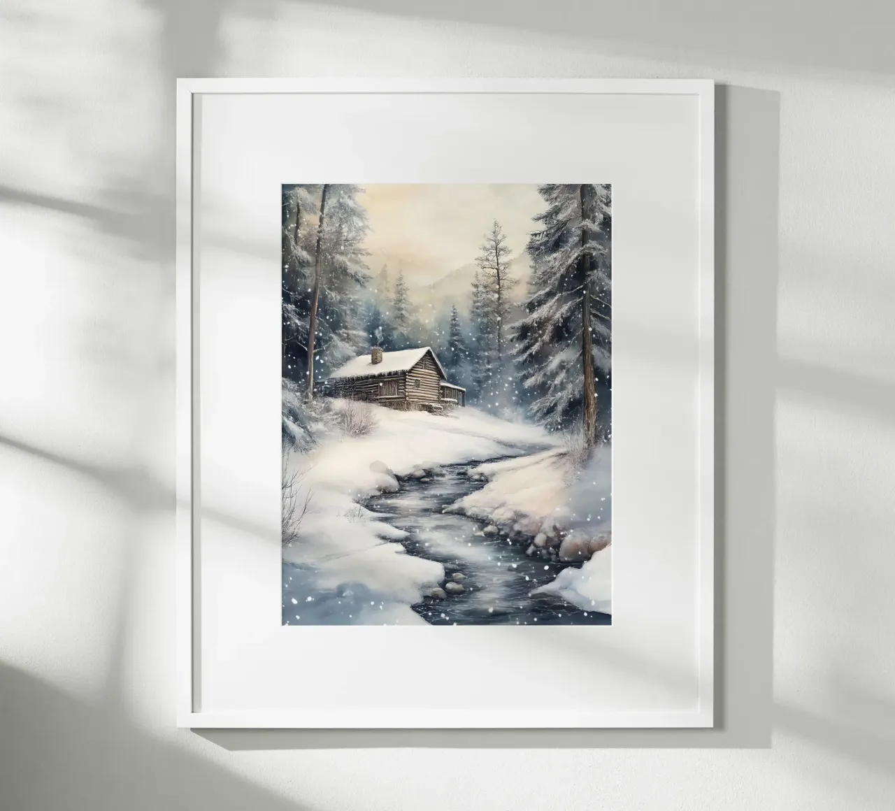 Cabane d'hiver dans la forêt enneigée poster de Studio Vibe