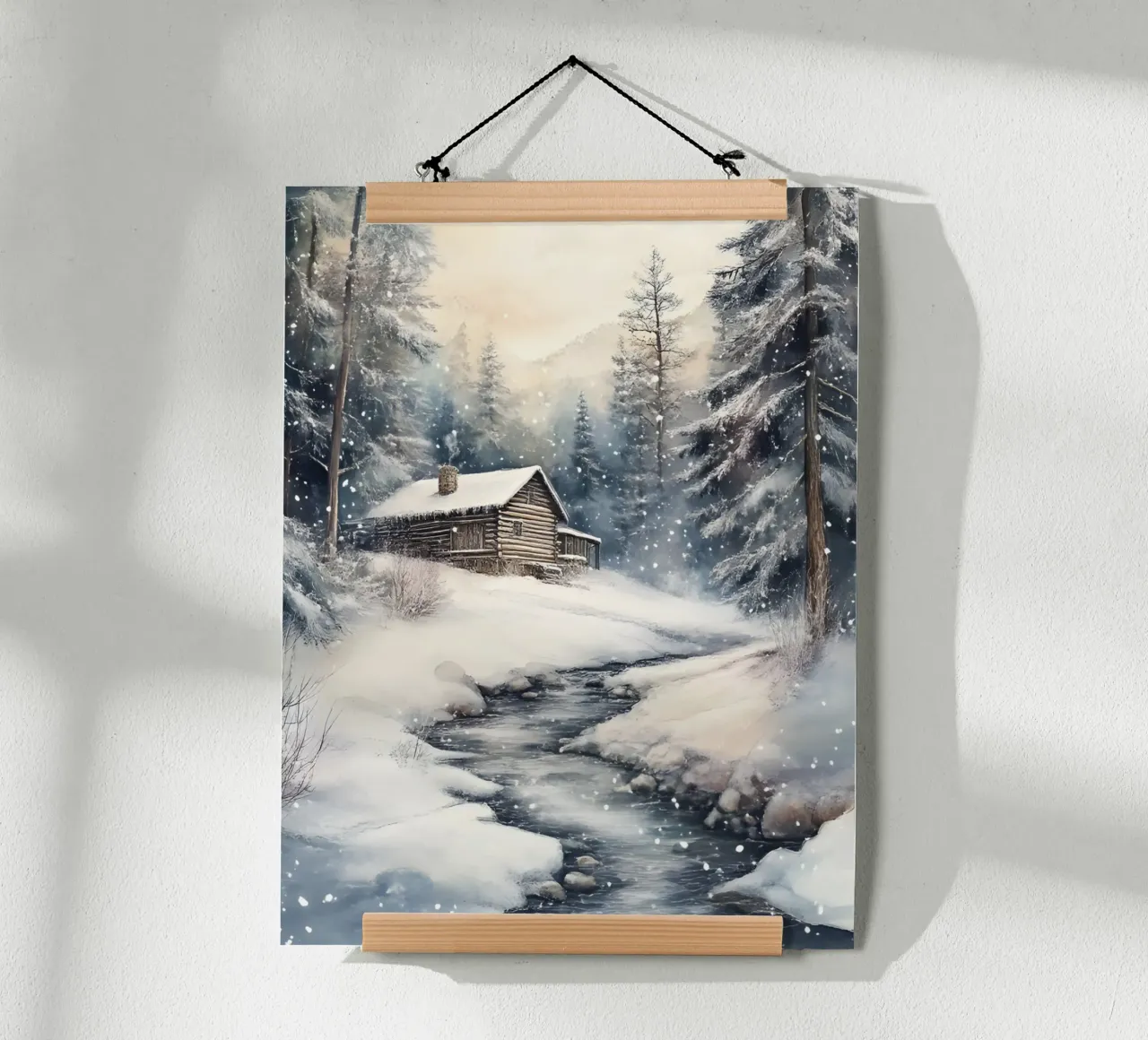 Cabane d'hiver dans la forêt enneigée poster de Studio Vibe