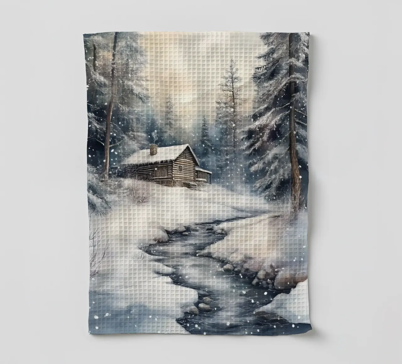 Cabane d'hiver dans la forêt enneigée torchon de Studio Vibe