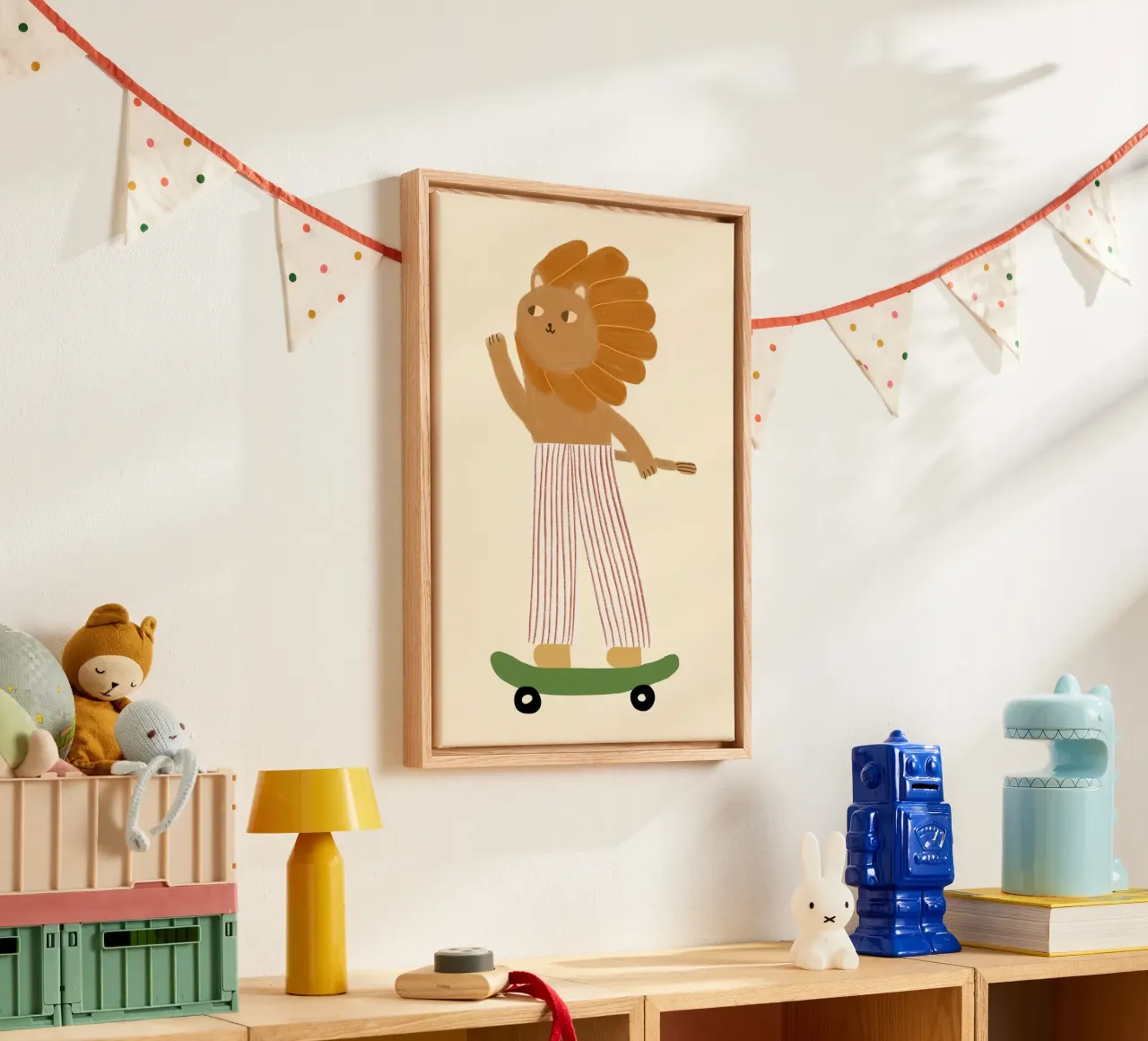 Skateboarden Leeuw Gestreepte Broek Kunst canvas met Baklijst van vintagepod
