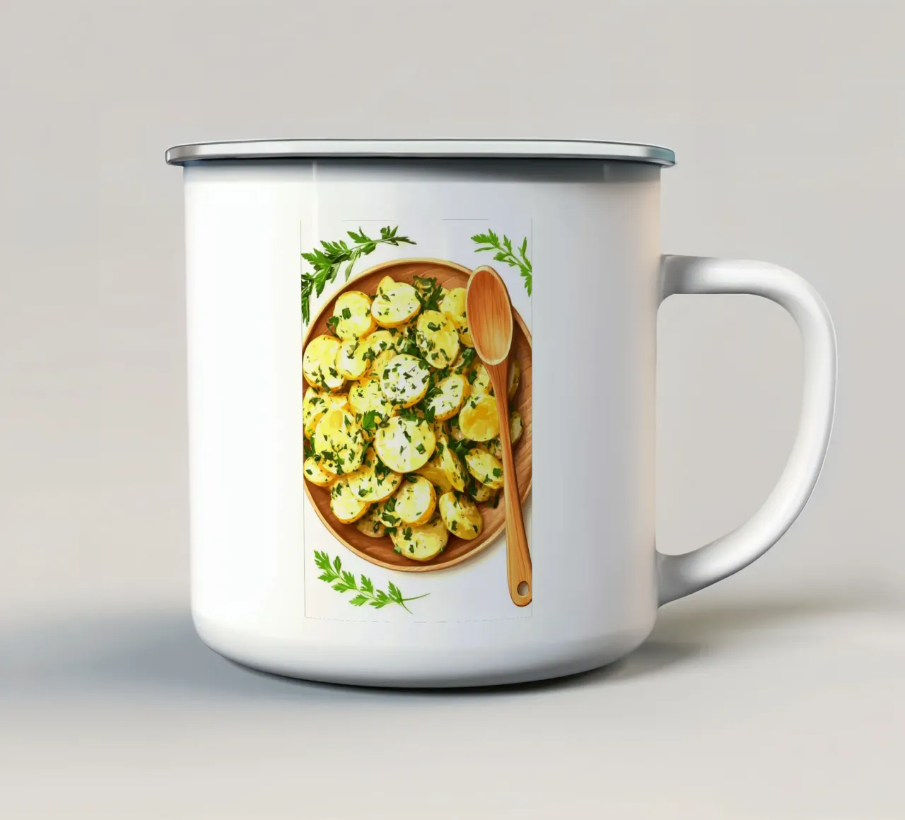 Insalata di patate con erbe fresche tazza in smalto da pixelbull - medieval art and more