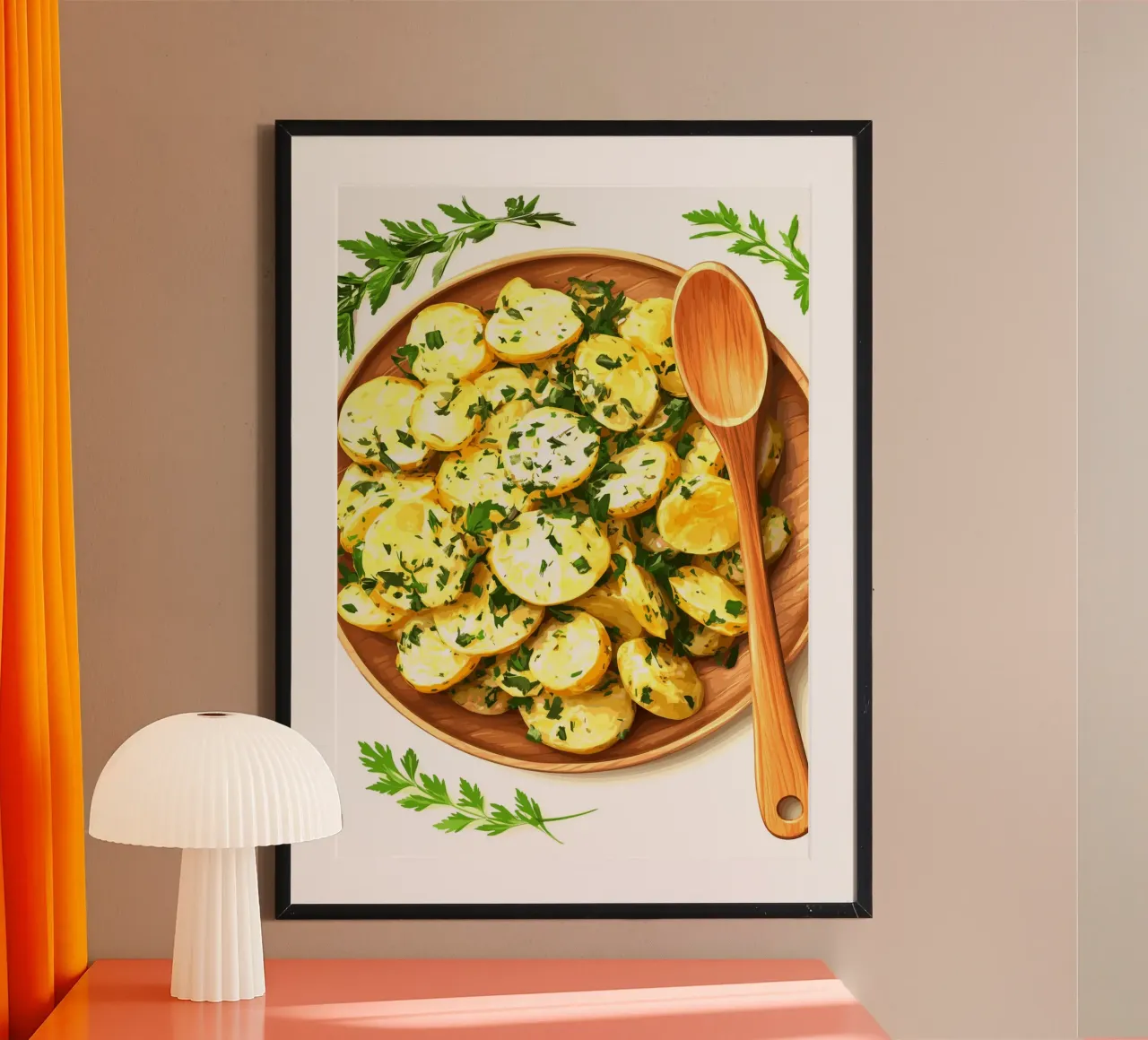 Insalata di patate con erbe fresche poster con telaio in legno da pixelbull - medieval art and more
