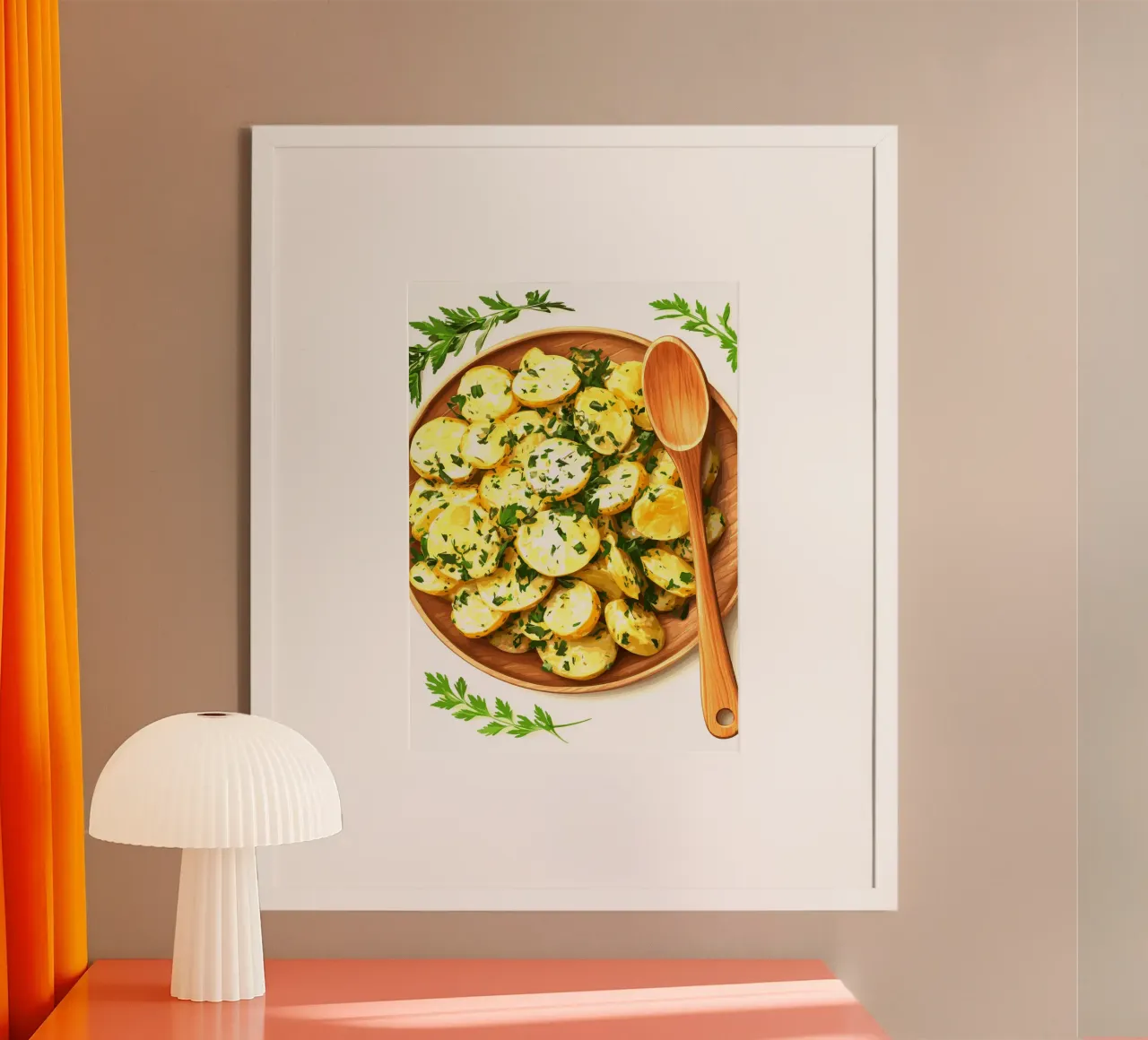 Insalata di patate con erbe fresche poster con telaio in legno da pixelbull - medieval art and more