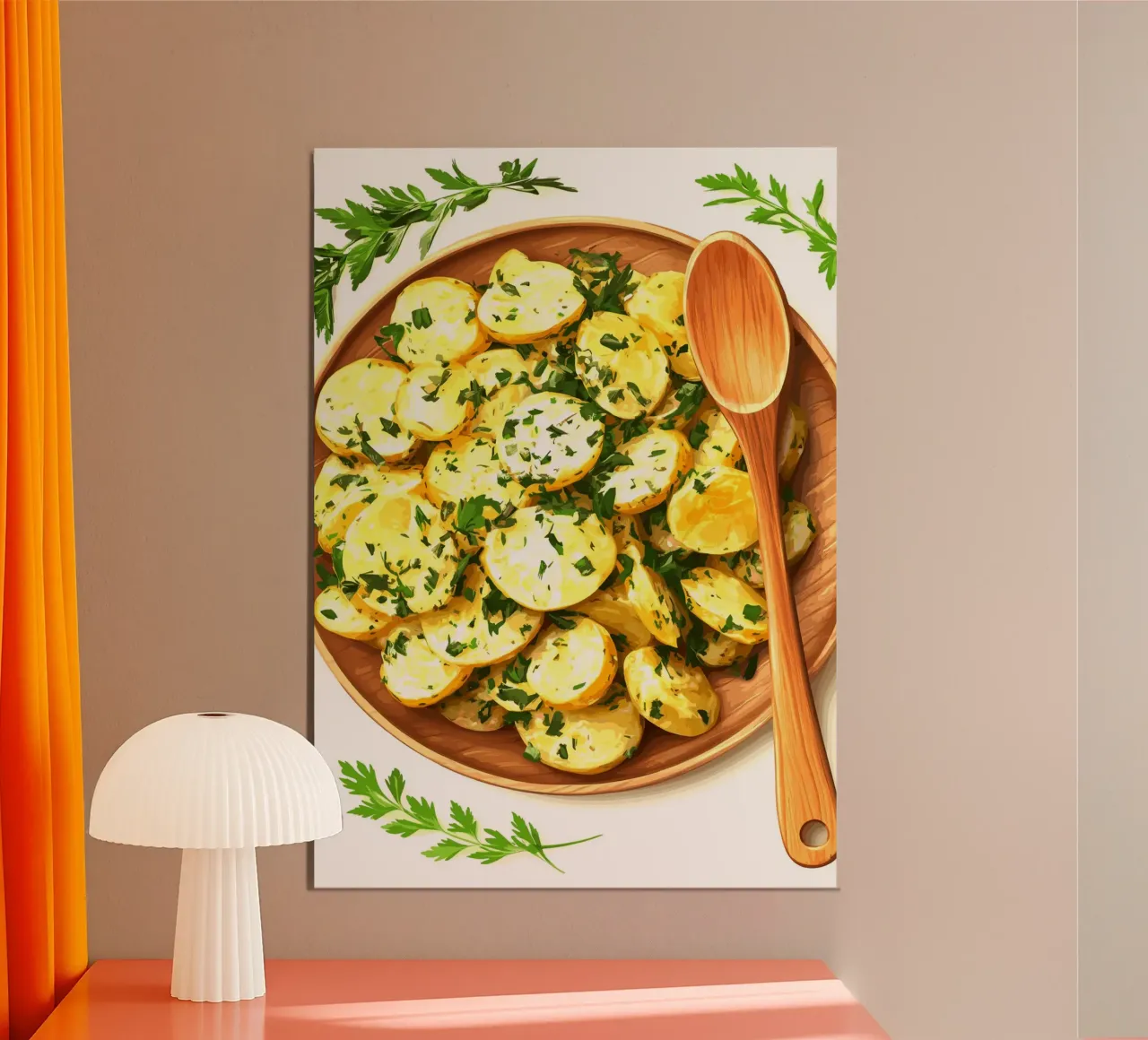 Insalata di patate con erbe fresche poster con telaio in legno da pixelbull - medieval art and more