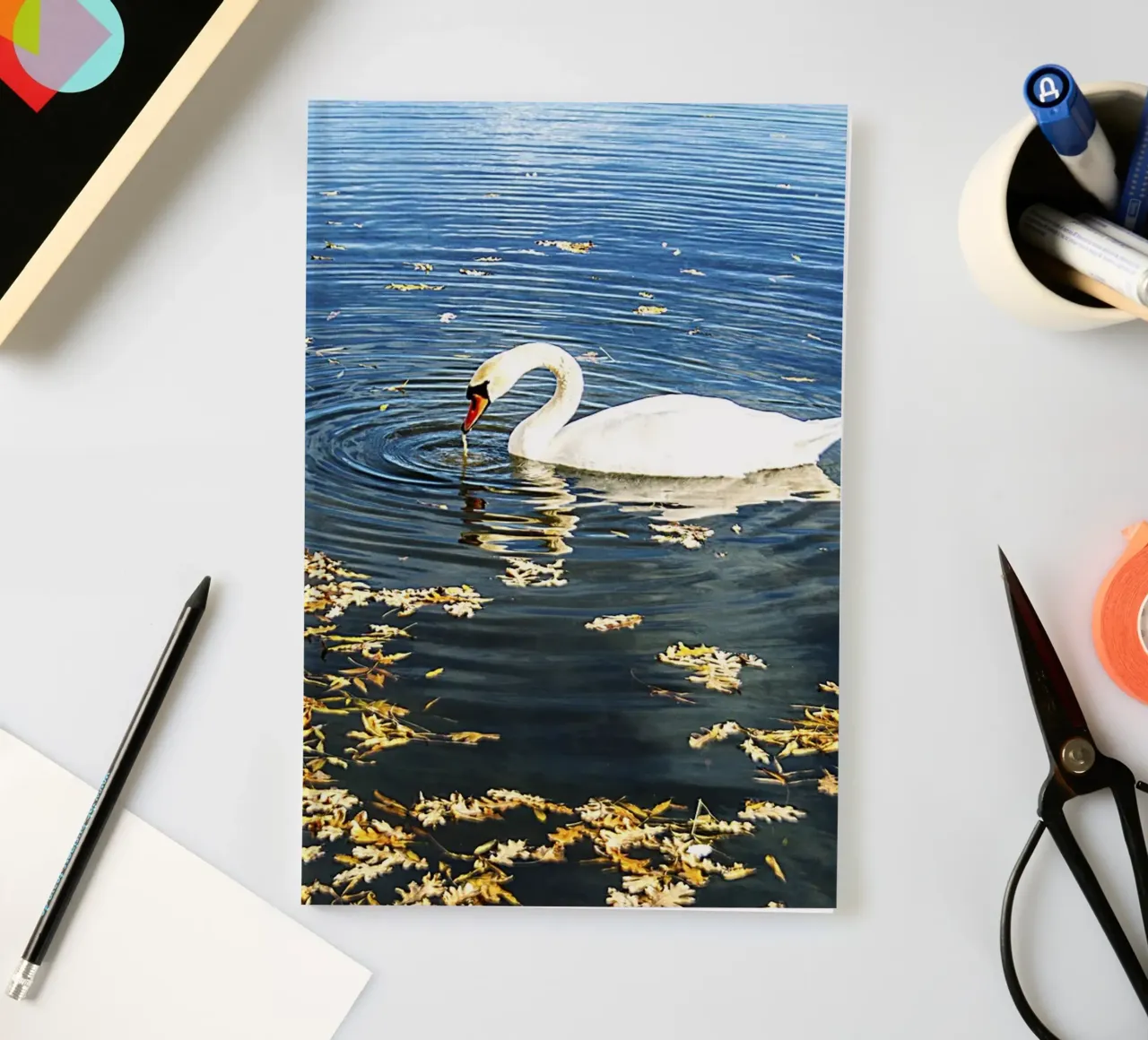 Swan on Tranquil Lake with Ripples – Nature Photo Print notebook by jay