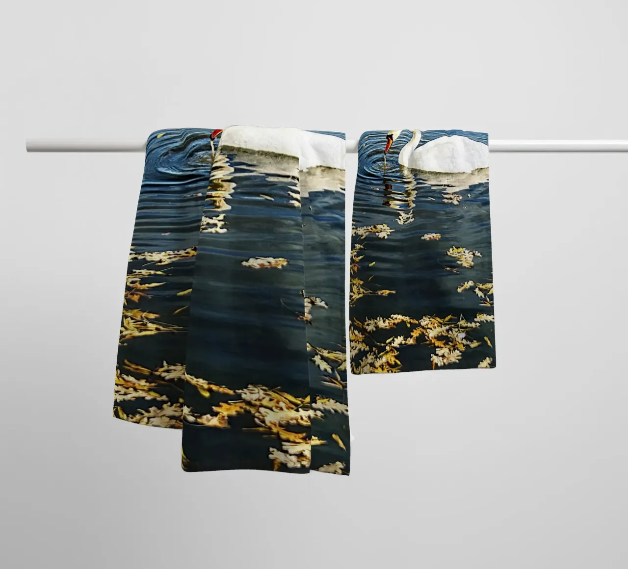 Swan on Tranquil Lake with Ripples – Nature Photo Print towel by jay