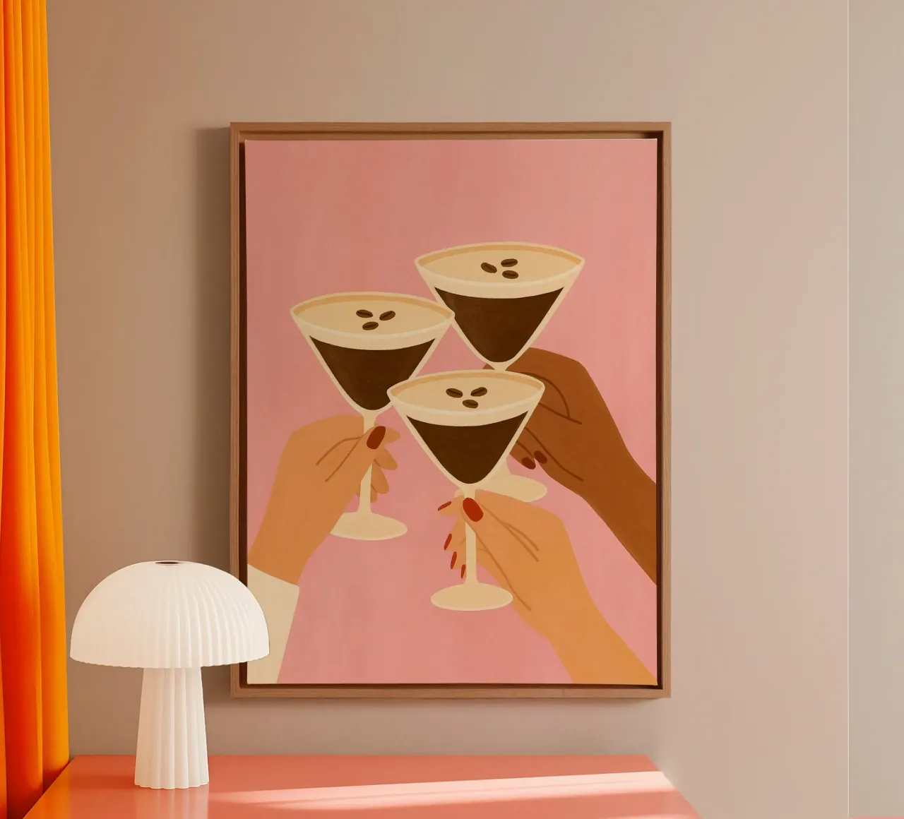 ESPRESSO MARTINI, Cocktail Art, Femminilità Minimalista tela con Cornice a cassetta da PurePeachStudio