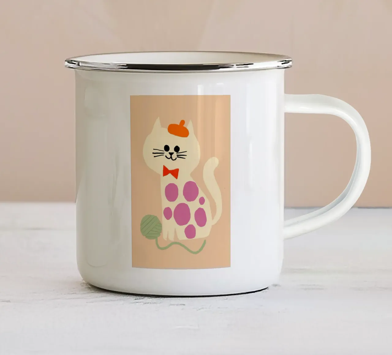 Simpatico gatto francese con berretto e papillon tazza in smalto da vintagepod