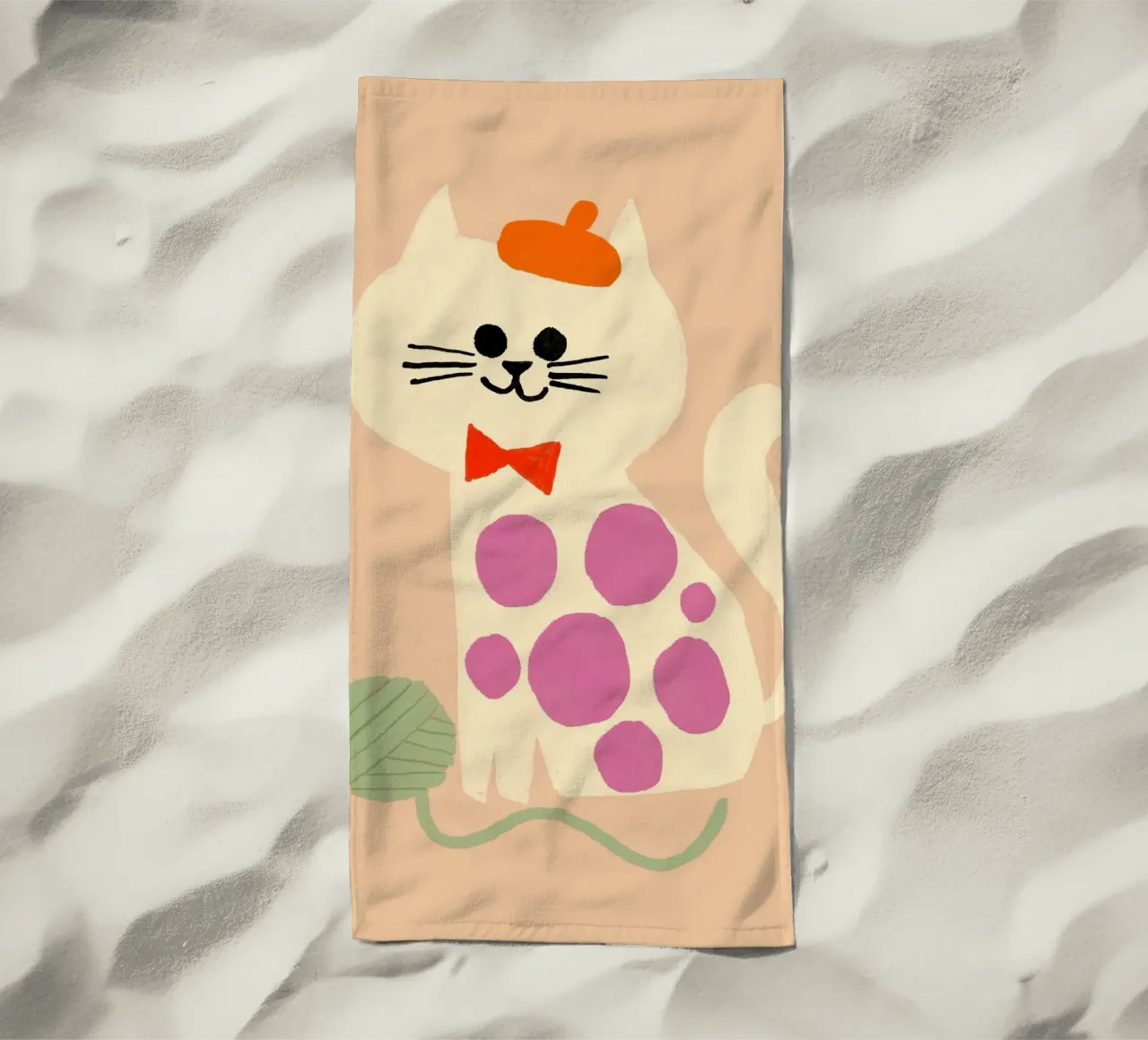 Simpatico gatto francese con berretto e papillon telo mare da vintagepod