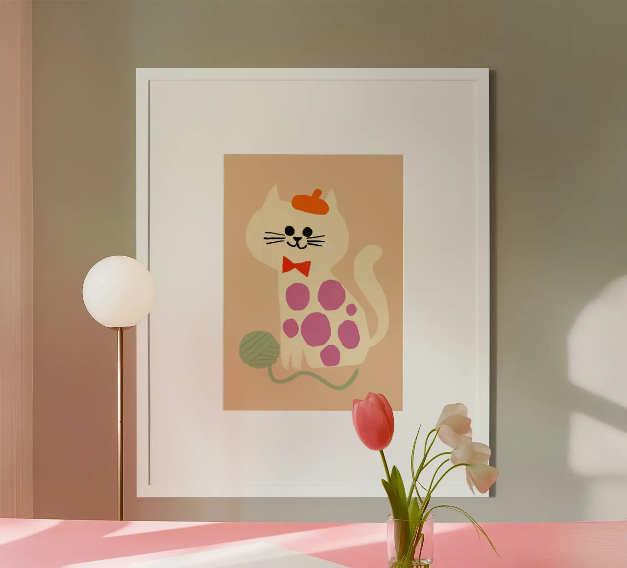 Simpatico gatto francese con berretto e papillon poster con telaio in plastica da vintagepod