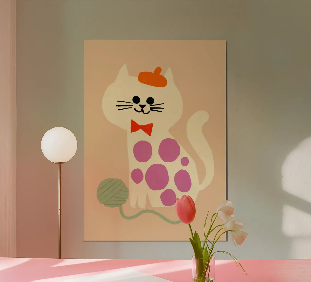Simpatico gatto francese con berretto e papillon poster con telaio in plastica da vintagepod