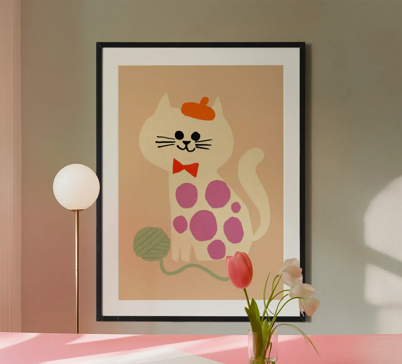 Simpatico gatto francese con berretto e papillon poster con telaio in plastica da vintagepod