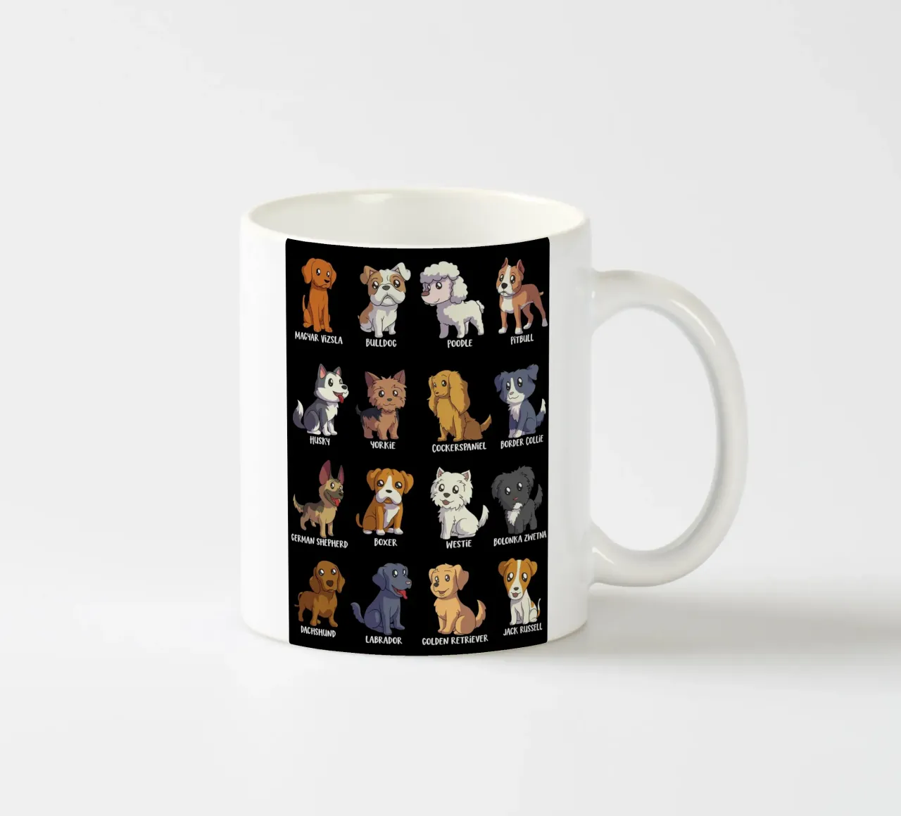 Razze di cani simpatiche in stile cartone animato tazza in ceramica da pixelbull - medieval art and more