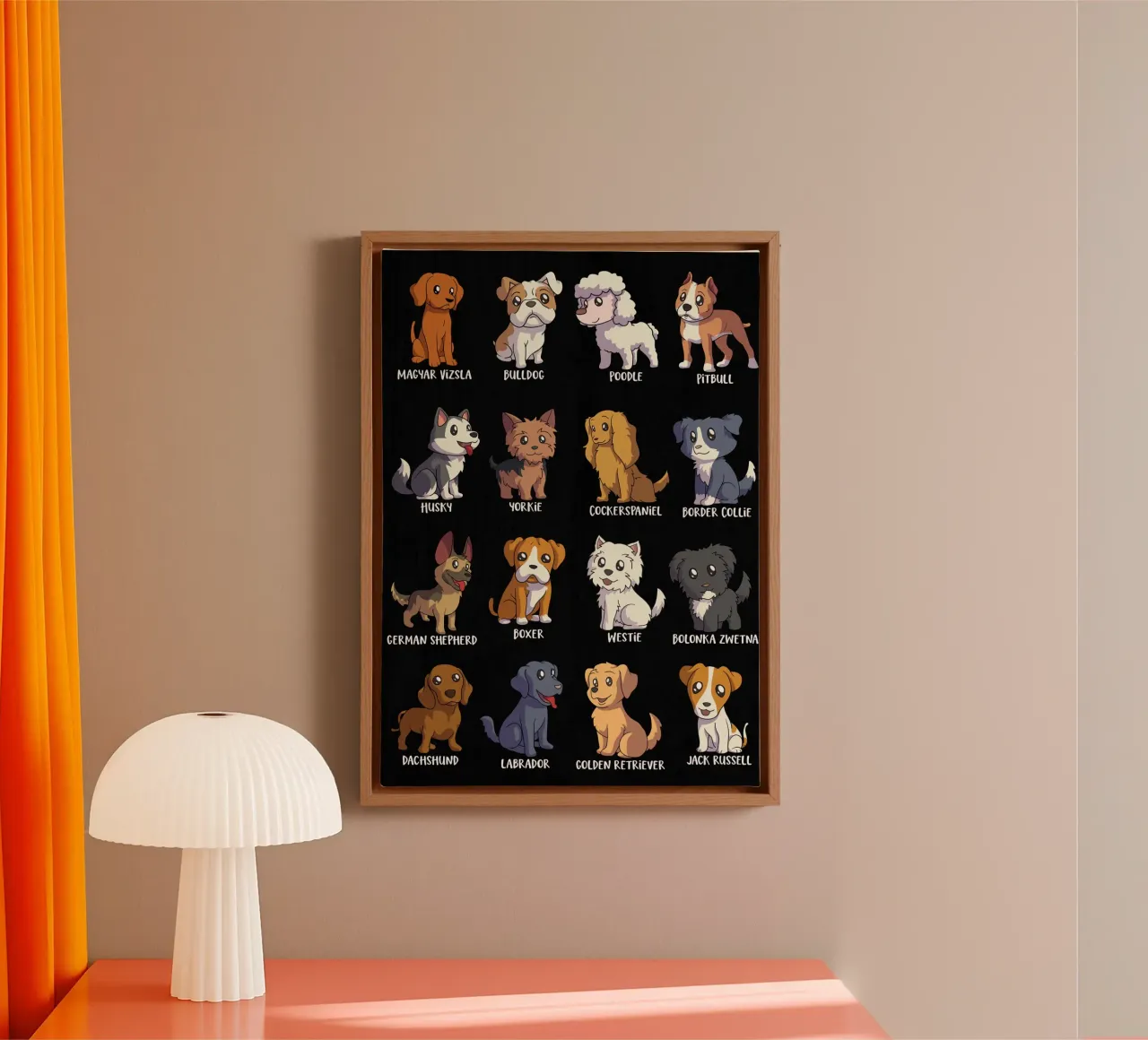 Cute dog breeds in cartoon style canvas with Floater frame by pixelbull - medieval art and more