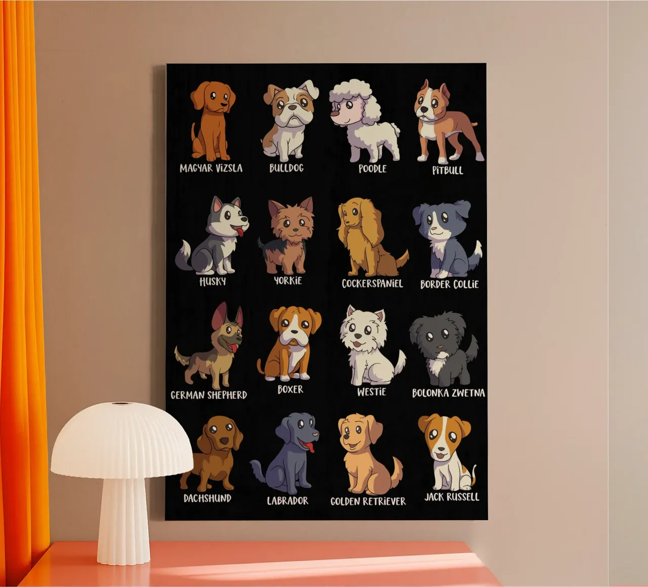 Cute dog breeds in cartoon style canvas with Floater frame by pixelbull - medieval art and more