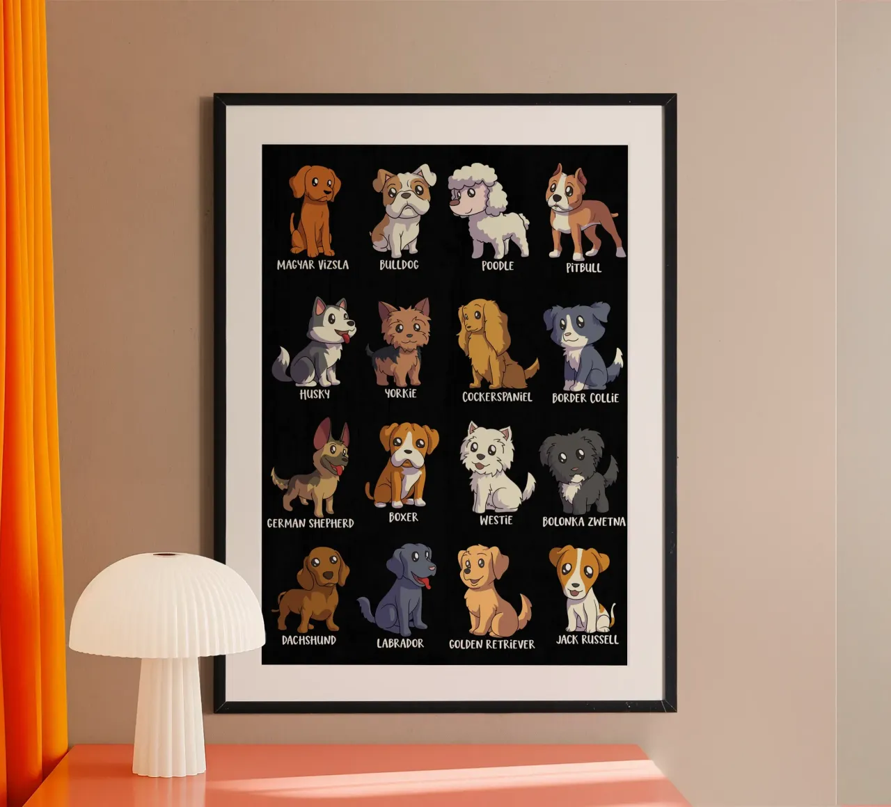 Razze di cani simpatiche in stile cartone animato poster da pixelbull - medieval art and more