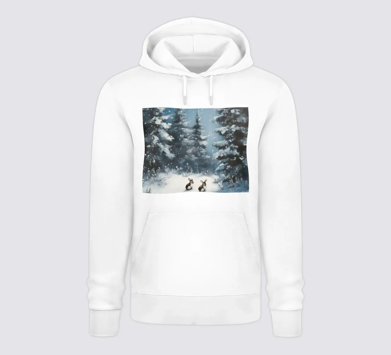 Poster invernale con lepri in una foresta innevata felpa con cappuccio da Studio Vibe