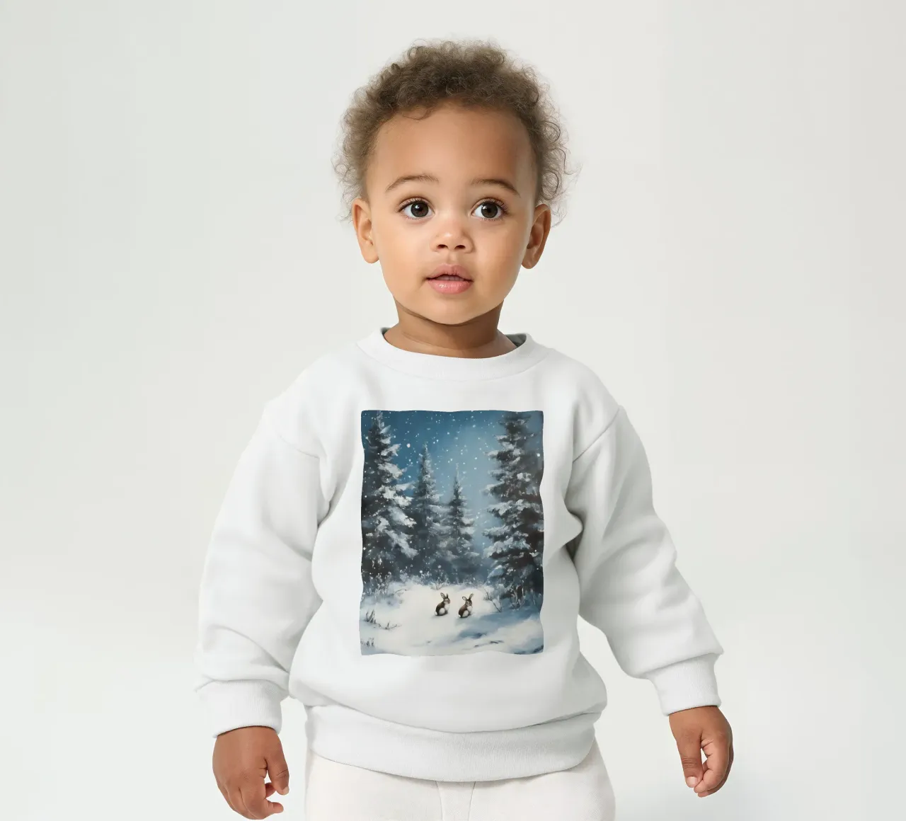 Poster invernale con lepri in una foresta innevata felpa neonato da Studio Vibe