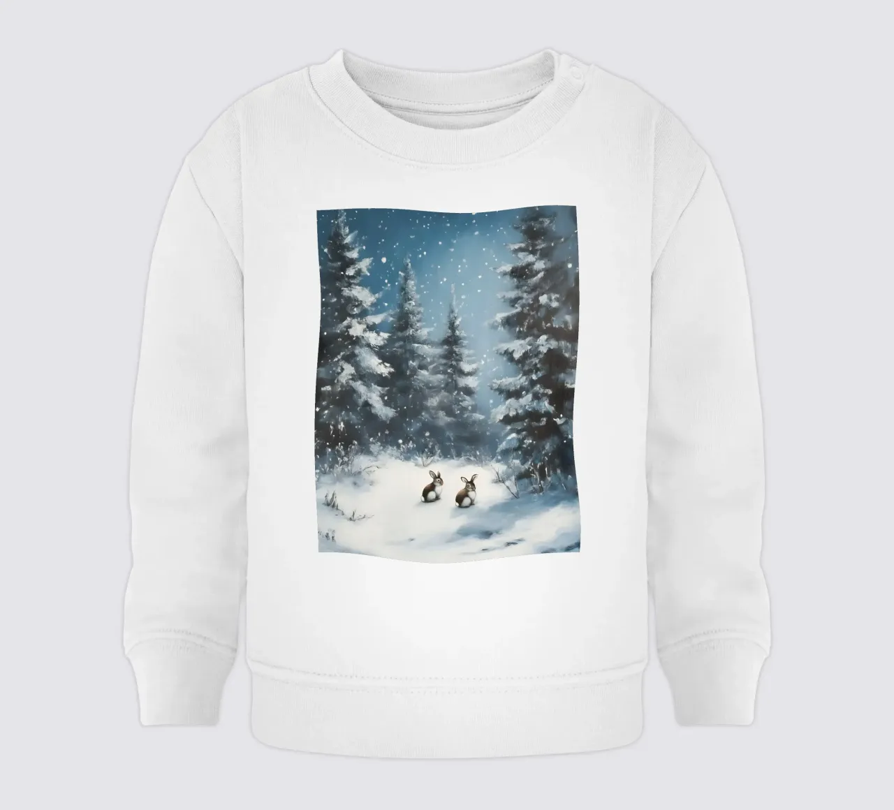 Poster invernale con lepri in una foresta innevata felpa neonato da Studio Vibe