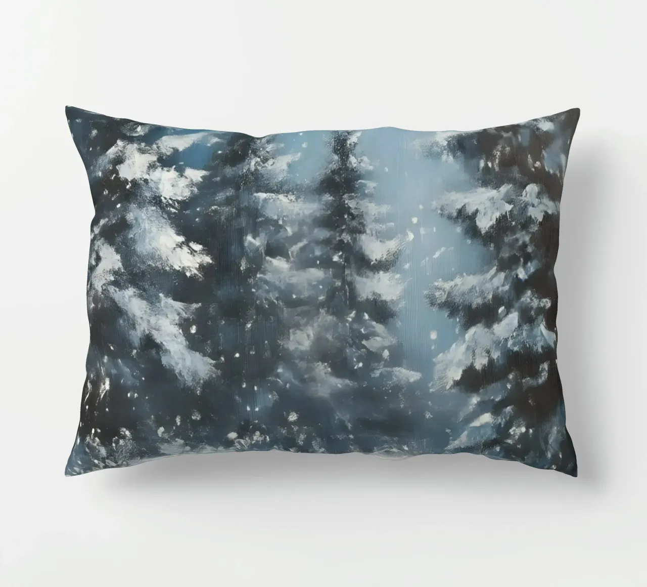 Poster invernale con lepri in una foresta innevata cuscino da Studio Vibe