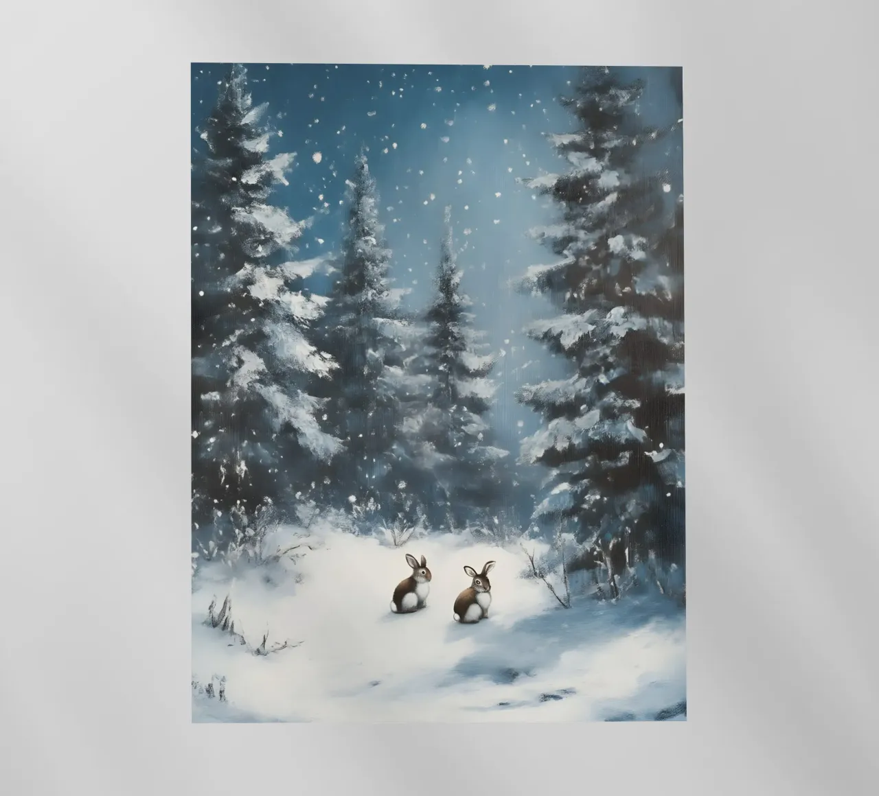 Poster invernale con lepri in una foresta innevata pellicola backlit da Studio Vibe