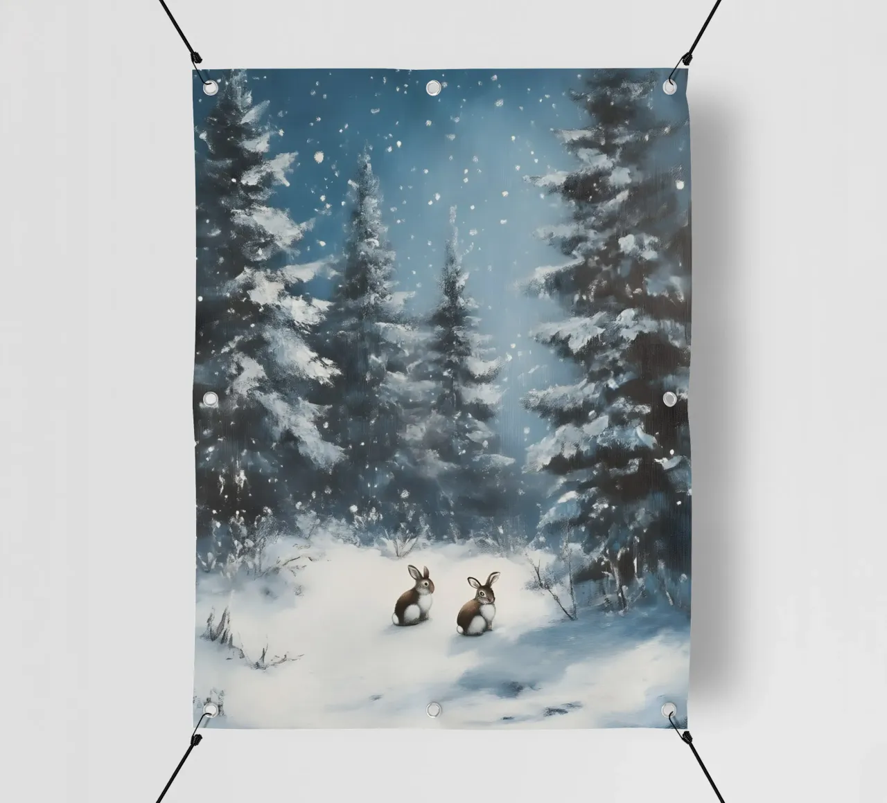 Poster invernale con lepri in una foresta innevata telo in pvc da Studio Vibe