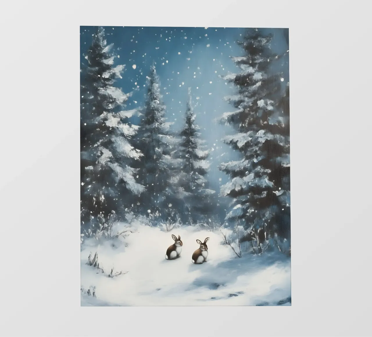 Poster invernale con lepri in una foresta innevata telo in pvc da Studio Vibe