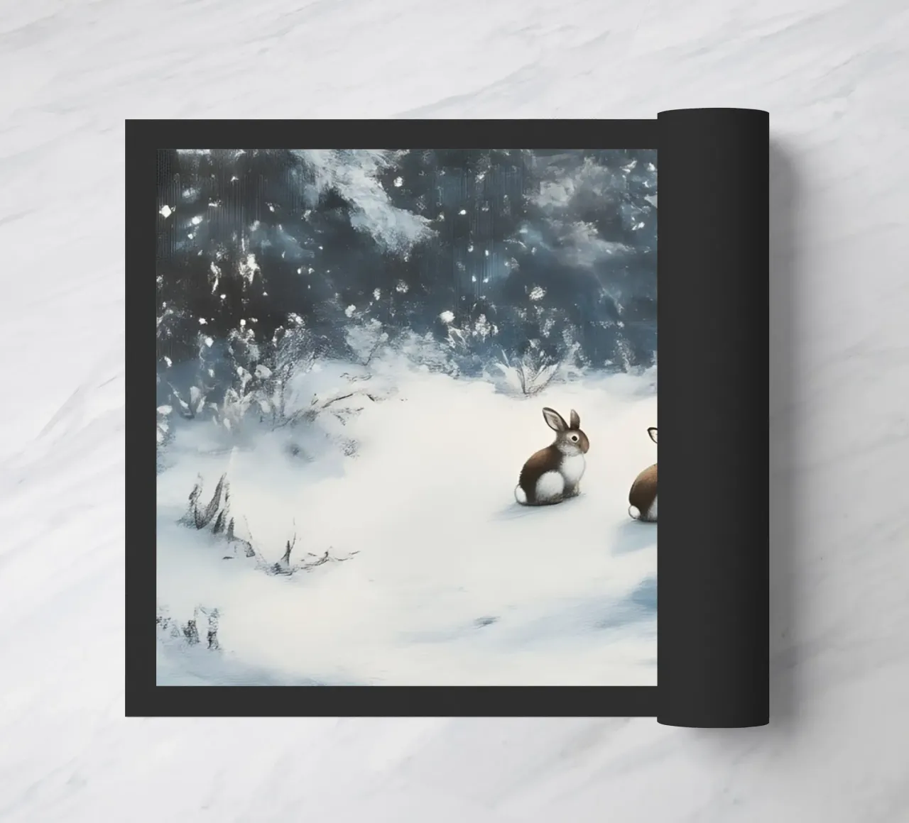 Poster invernale con lepri in una foresta innevata zerbino da Studio Vibe