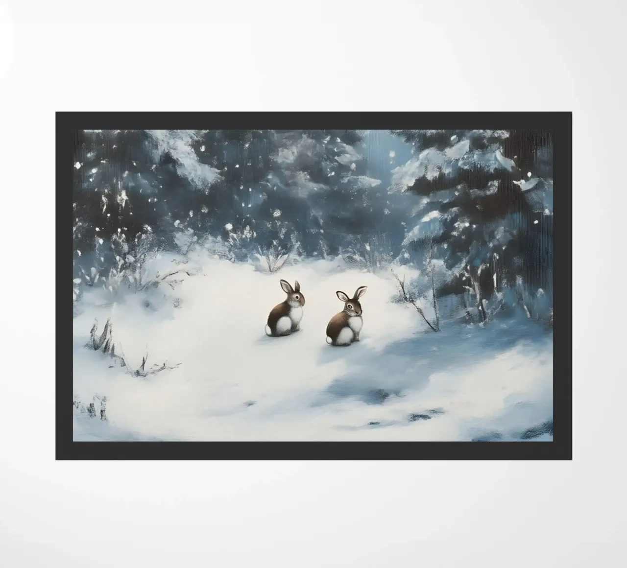 Poster invernale con lepri in una foresta innevata zerbino da Studio Vibe