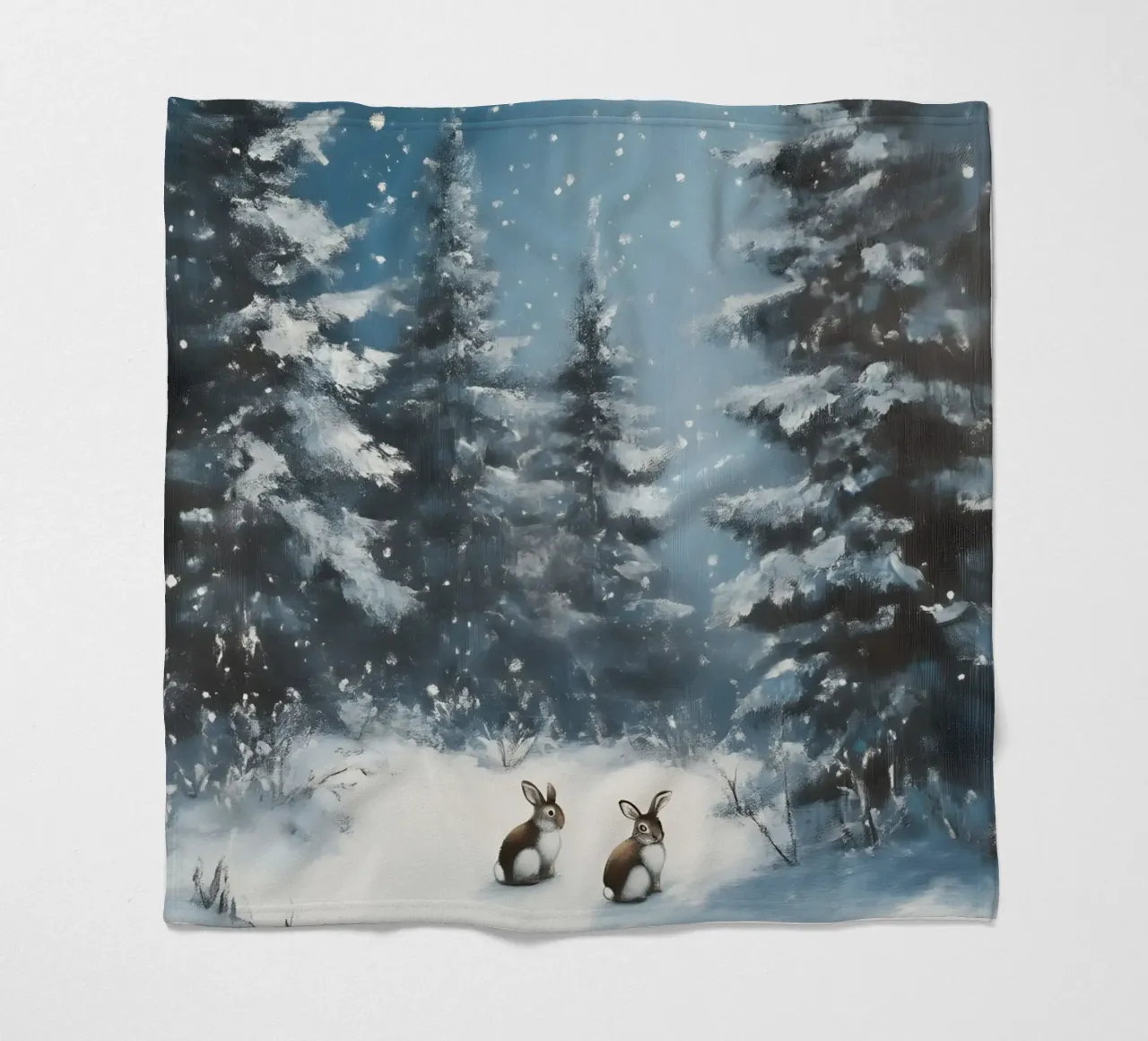 Poster invernale con lepri in una foresta innevata coperta in pile da Studio Vibe